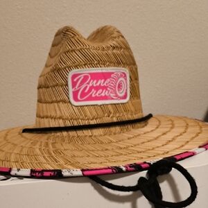 Women's Straw Hat - Tan and Pink